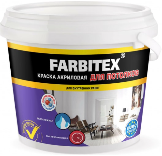 детальное изображение Краска Farbitex Фарбен для потолков акриловая 1,1 кг детальное изображение Краска Farbitex Фарбен для потолков акриловая 1,1 кг