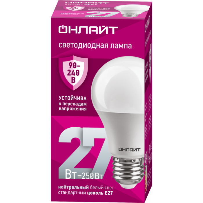детальное изображение Лампа ОНЛАЙТ PRO ЛОН A60 E27 27W(2500lm) 4000K 4K OLL-A60-27-230-4K-E27(PRO90-240V)