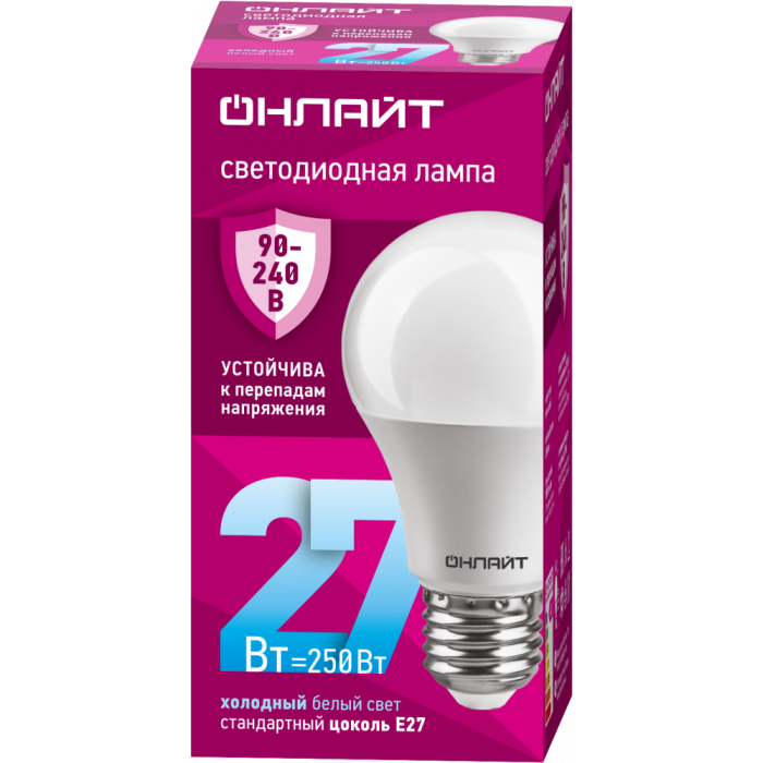 детальное изображение Лампа ОНЛАЙТ PRO ЛОН A60 E27 27W(2500lm) 6500K 6K OLL-A60-27-230-6.5K-E27(PRO90-240V)