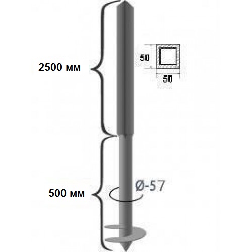 детальное изображение Свая комбинированная 3000 мм d 57*3,5 мм (500 мм) / 50х50*2 мм (2500 мм)